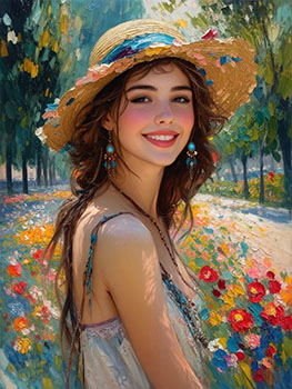 A beautiful girl wearing a straw hat